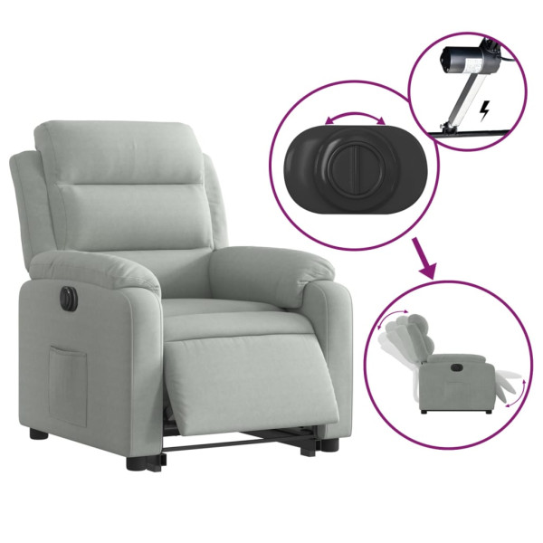 Sillón eléctrico reclinable elevable de terciopelo gris claro M 5