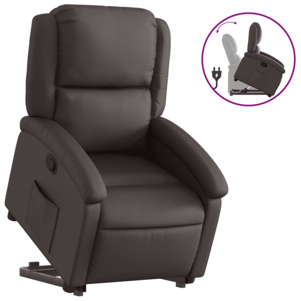 Sillón reclinable elevable cuero auténtico marrón oscuro M 2