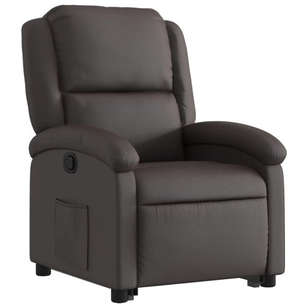 Sillón reclinable elevable cuero auténtico marrón oscuro M 3