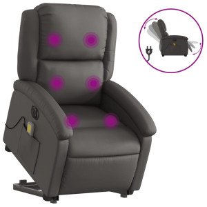 Sillón reclinable masaje eléctrico de pie cuero auténtico gris H