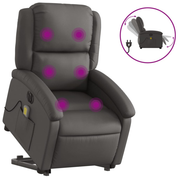 Sillón reclinable masaje eléctrico de pie cuero auténtico gris M 2