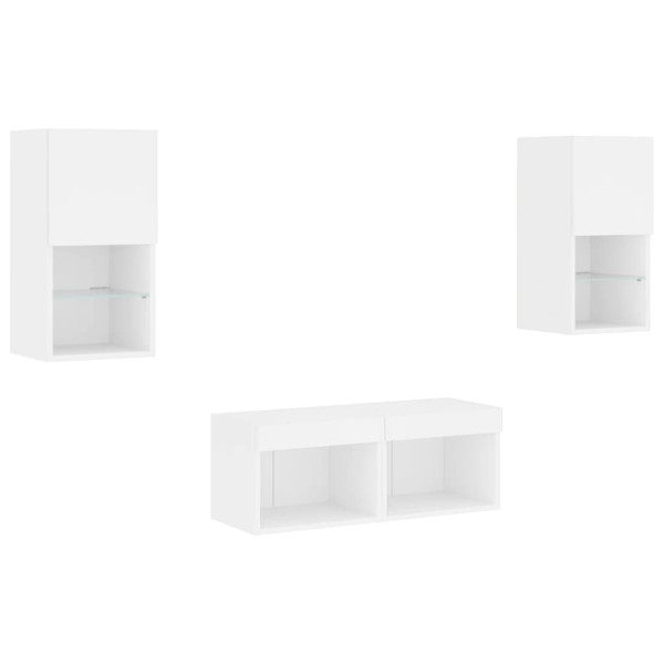Muebles de TV de pared con luces LED 4 piezas blanco M 3