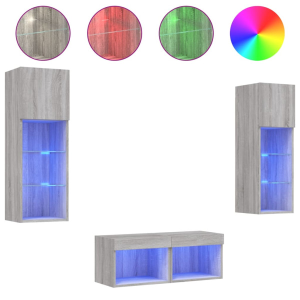 Muebles de TV de pared con luces LED 4 piezas gris Sonoma M 2