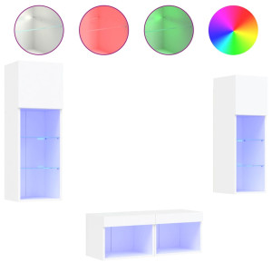 Muebles de TV de pared con luces LED 4 piezas blanco H