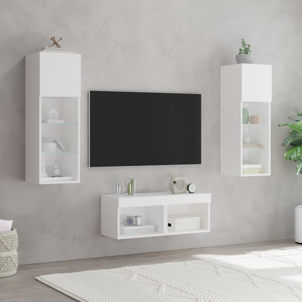 Muebles de TV de pared con luces LED 4 piezas blanco M 5
