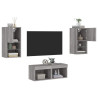 Muebles de TV de pared con luces LED 4 piezas gris Sonoma 1