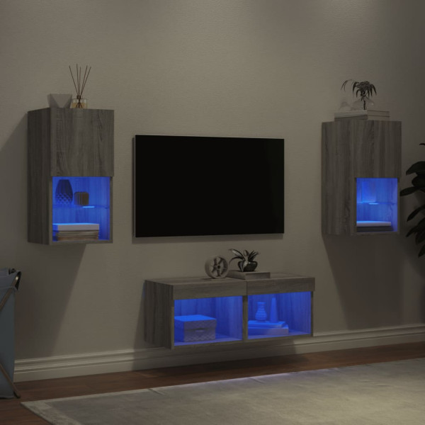 Muebles de TV de pared con luces LED 4 piezas gris Sonoma M 4
