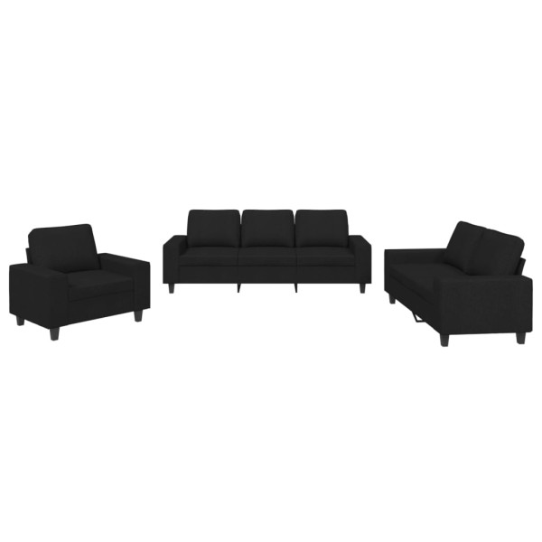 3 pcs conjunto de sofás tecido preto M 2
