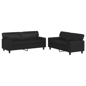 2 pcs conjunto de sofás couro artificial preto H