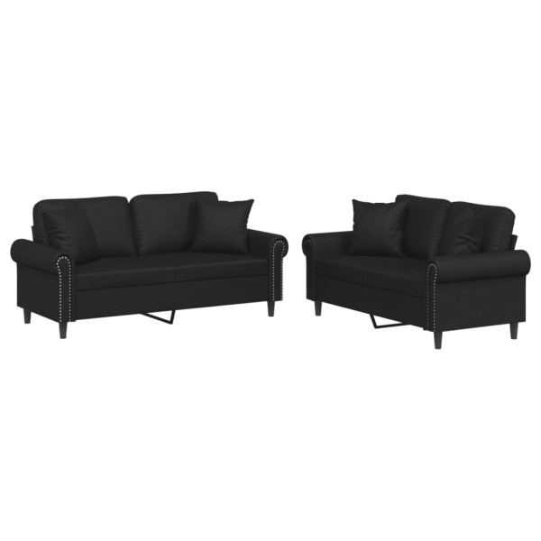 2 pcs conjunto de sofás couro artificial preto M 2