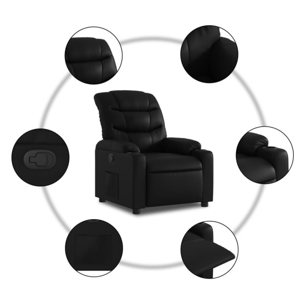 Sillón reclinable de cuero sintético negro M 5