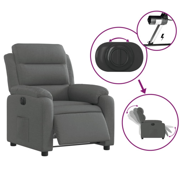Sillón reclinable eléctrico de tela gris oscuro M 5