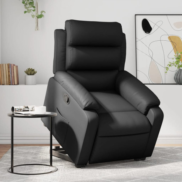 Sillón reclinable elevable cuero artificial negro D