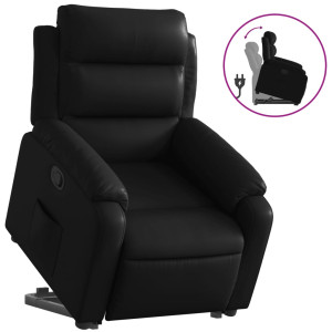 Sillón reclinable elevable cuero artificial negro H