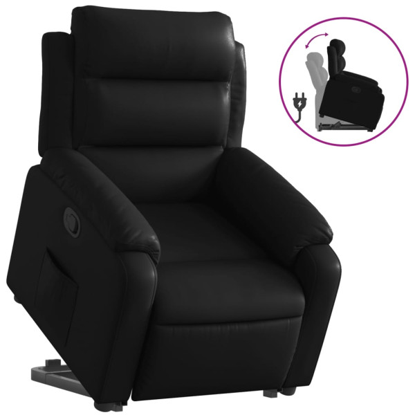 Sillón reclinable elevable cuero artificial negro M 2