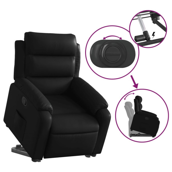 Sillón reclinable elevable cuero artificial negro M 5