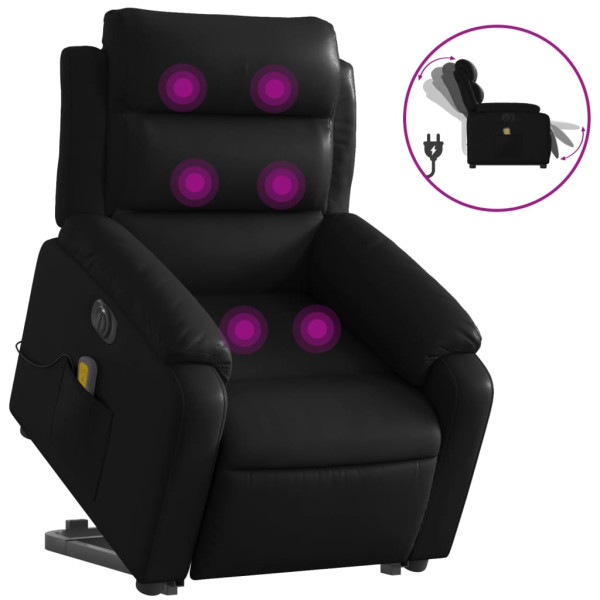 Sillón de masaje elevable eléctrico cuero sintético negro M 2