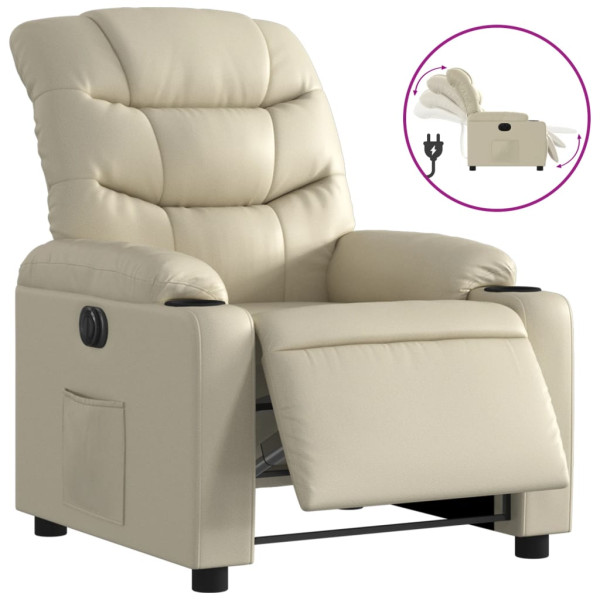 Sillón reclinable eléctrico de cuero sintético crema M 2