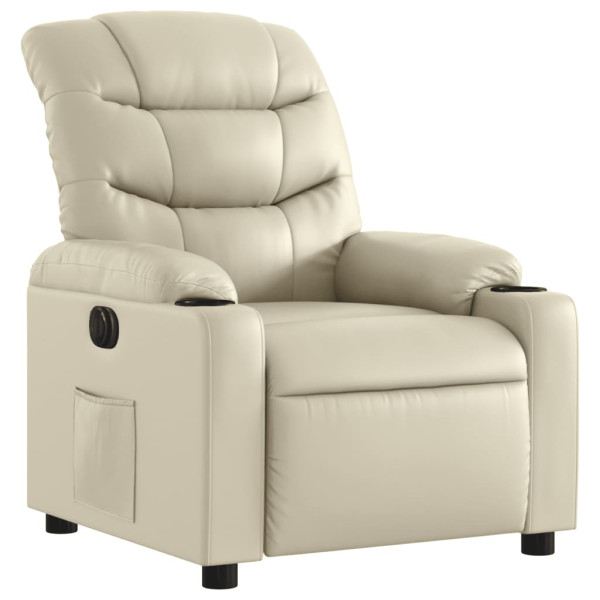 Sillón reclinable eléctrico de cuero sintético crema M 3