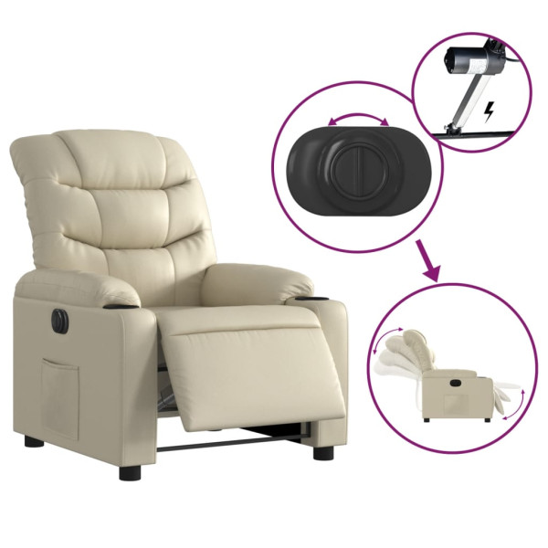 Sillón reclinable eléctrico de cuero sintético crema M 5