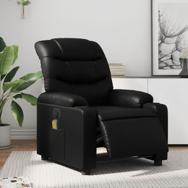 Sillón de masaje reclinable eléctrico cuero sintético negro D