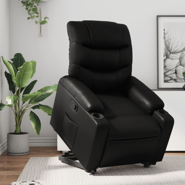 Sillón reclinable elevable cuero artificial negro D