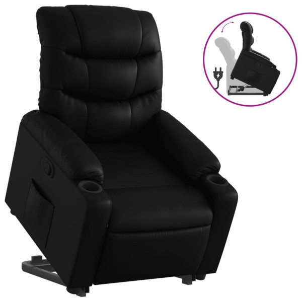 Sillón reclinable elevable cuero artificial negro M 2