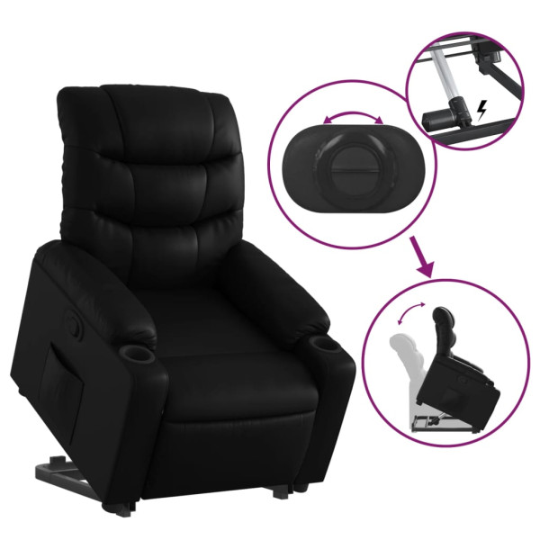 Sillón reclinable elevable cuero artificial negro M 5