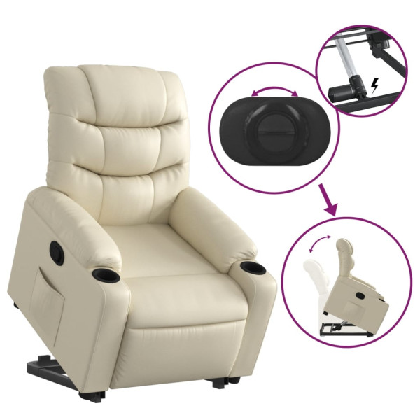 Sillón reclinable elevable cuero artificial color crema M 5