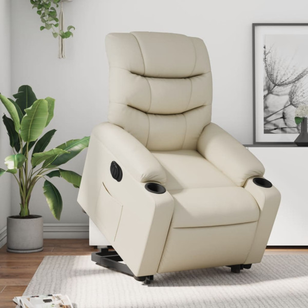 Sillón reclinable elevable eléctrico de cuero sintético crema D