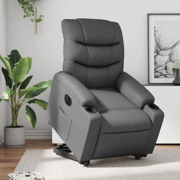 Sillón reclinable elevable eléctrico de cuero sintético gris D