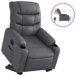 Sillón reclinable elevable eléctrico de cuero sintético gris H