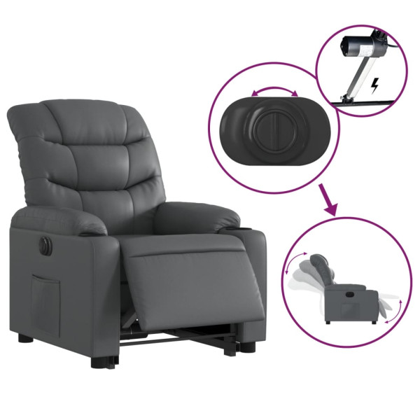Sillón reclinable elevable eléctrico de cuero sintético gris M 5