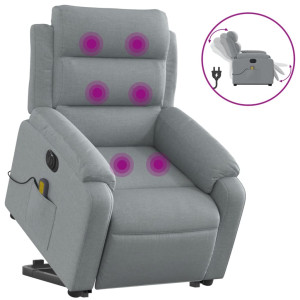 Sillón de masaje eléctrico reclinable elevable tela gris claro H