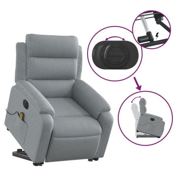 Sillón de masaje eléctrico reclinable elevable tela gris claro M 5