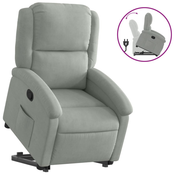 Sillón reclinable elevable terciopelo gris claro M 2