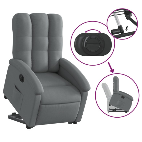 Sillón eléctrico reclinable elevable de tela gris oscuro M 5