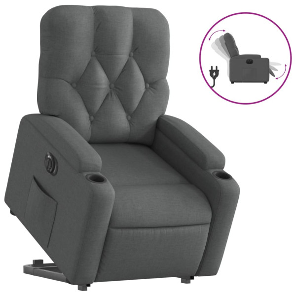 Sillón eléctrico reclinable elevable de tela gris oscuro M 2