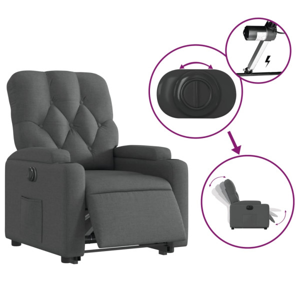 Sillón eléctrico reclinable elevable de tela gris oscuro M 5