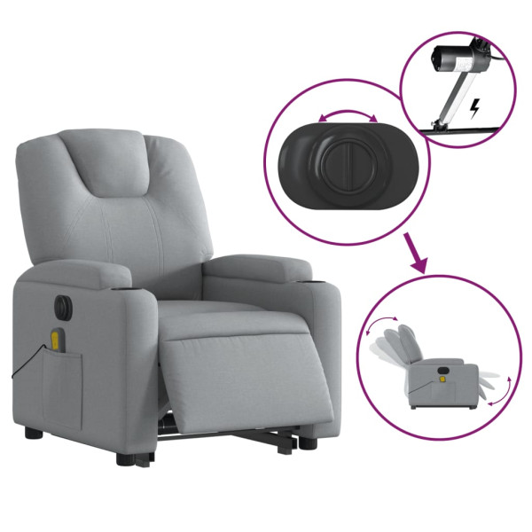 Sillón de masaje eléctrico reclinable elevable tela gris claro M 5