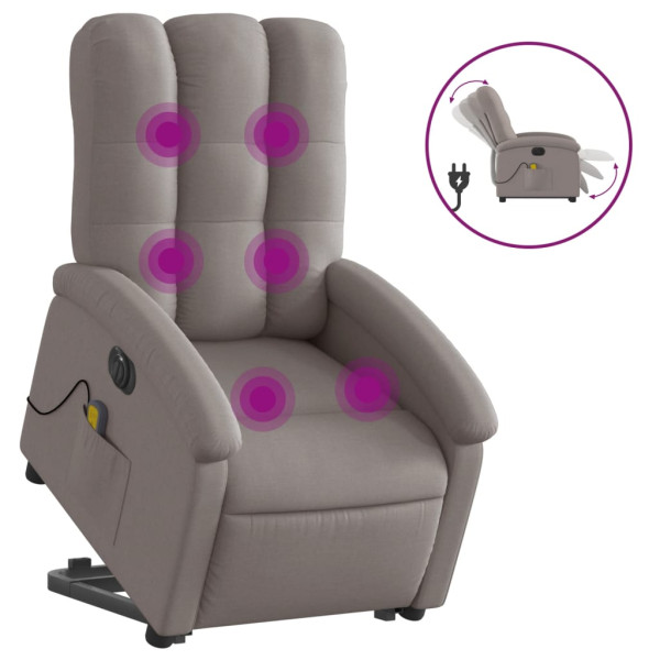 Sillón de masaje eléctrico reclinable elevable tela taupé M 2