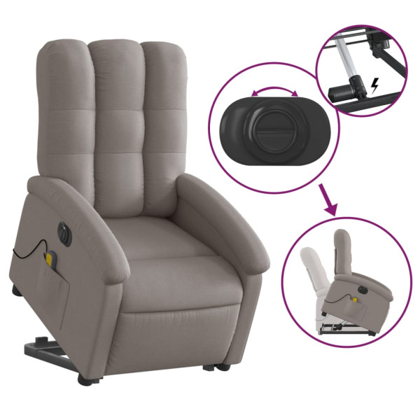 Sillón de masaje eléctrico reclinable elevable tela taupé M 5