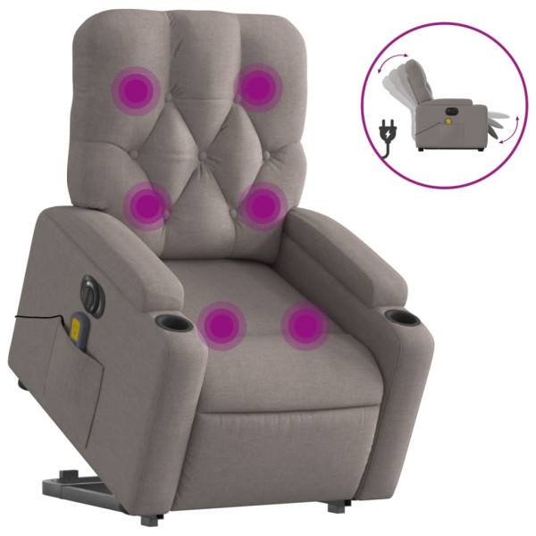 Sillón de masaje eléctrico reclinable elevable tela taupé M 2