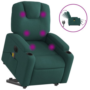 Sillón masaje eléctrico reclinable elevable tela verde oscuro H