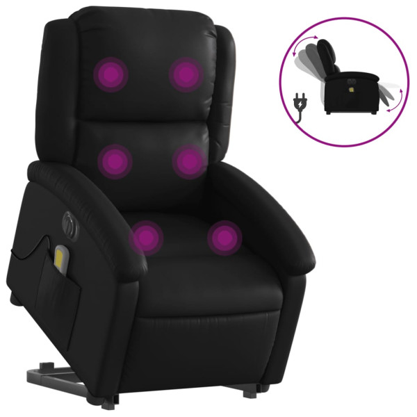 Sillón de masaje elevable eléctrico cuero sintético negro M 2