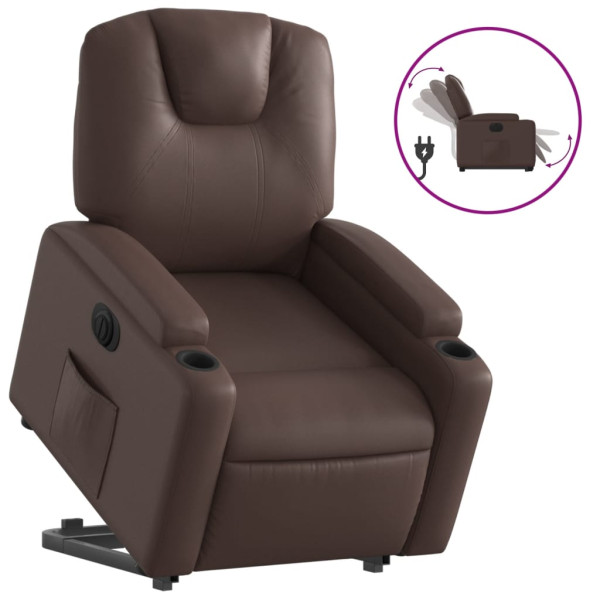 Sillón reclinable elevable eléctrico de cuero sintético marrón M 2