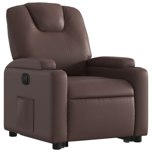 Sillón reclinable elevable eléctrico de cuero sintético marrón M 3