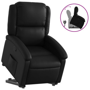 Sillón reclinable elevable cuero artificial negro H