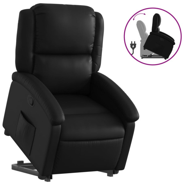 Sillón reclinable elevable cuero artificial negro M 2