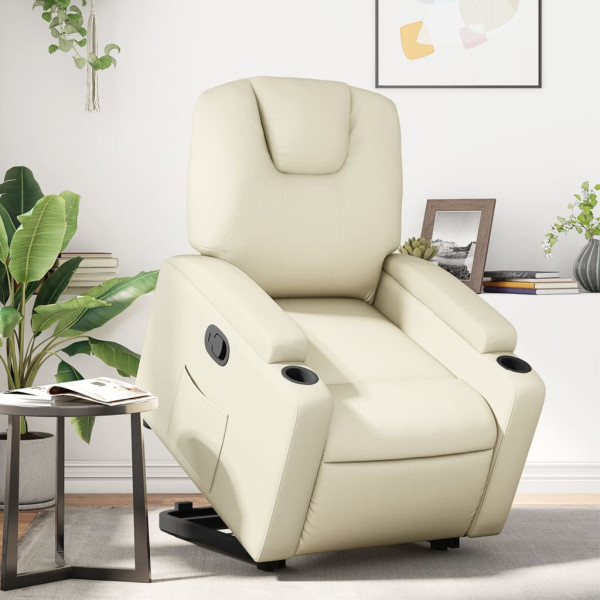 Sillón reclinable elevable cuero artificial color crema D